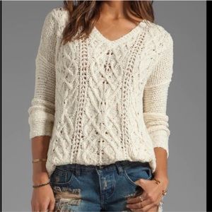 Free People Cream Cable Knit Sweater